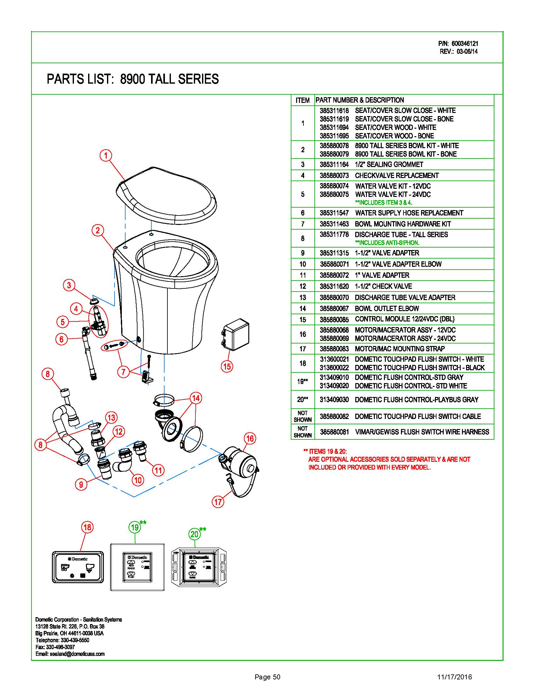 Sealand Dometic 8970 Masterflush Toilet Spare Parts